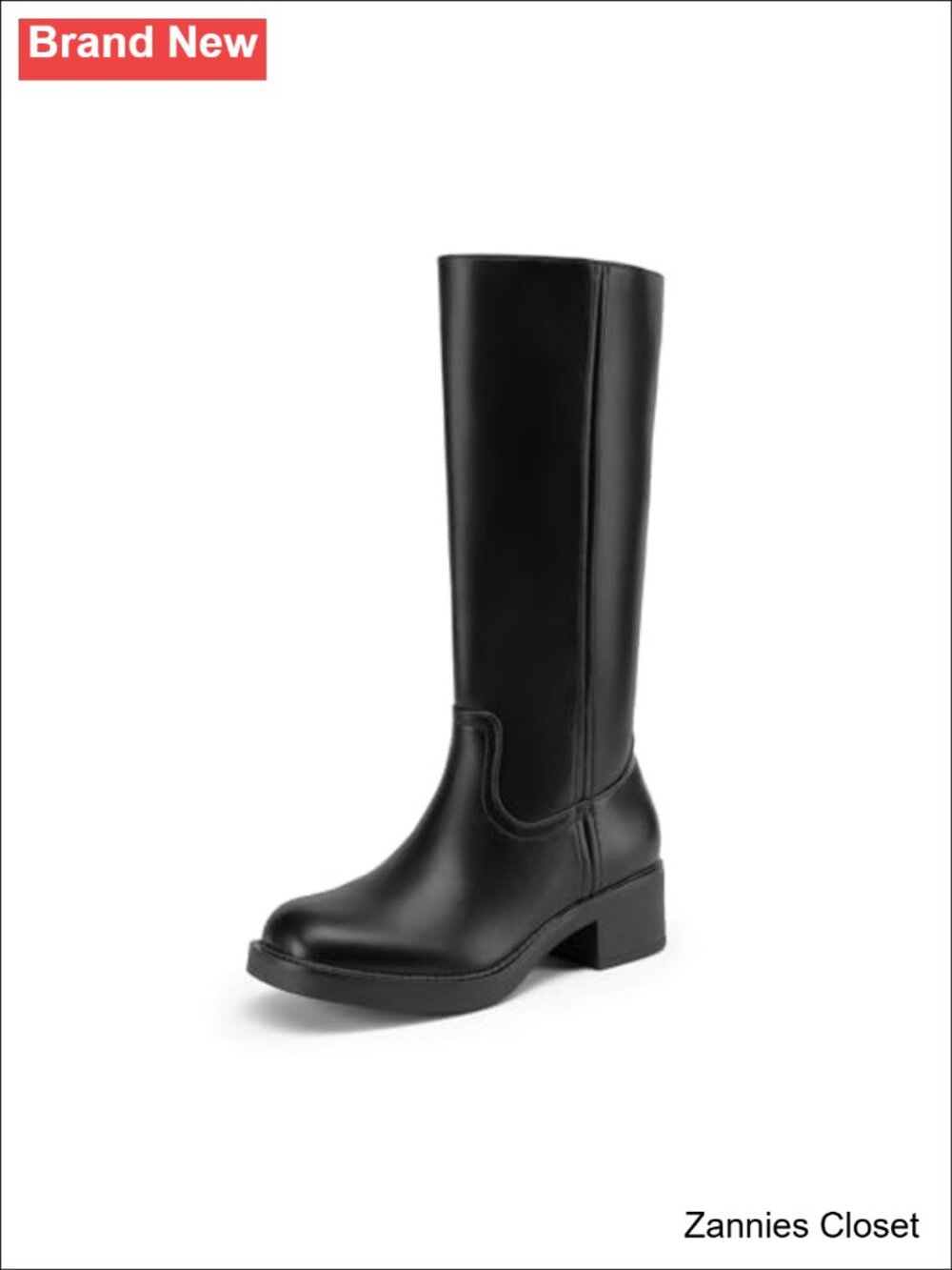 โจ Square Toe Platform Chunky Block Heel Knee High Riding Boots Faux Leather